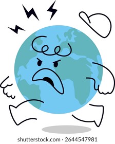Furious Earth cartoon character isolated on transparent background. Cute hand drawn vector illustration for world environment day posters, eco campaigns, and environmental education. Editable stroke.
