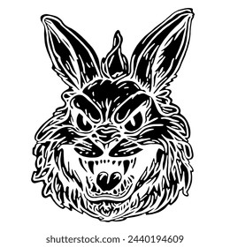 Furious Easter bunny illustration.  Humorous caricature of the character.