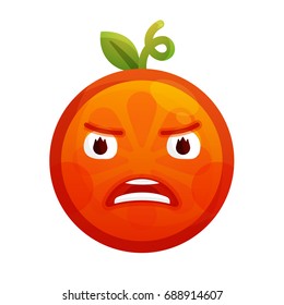 Furious face emoji. Furious orange fruit emoji. Vector flat design emoticon icon isolated on white background.