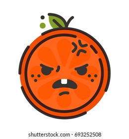 Furious face emoji. Furious orange fruit emoji. Vector flat design emoticon icon isolated on white background.