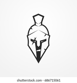 Furious face of a roman warrior in battle helmet. Head of a spartan soldier in flat silhouette style. Sport logotype or design element. Warrior vector stock image.