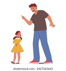 Furious Father Scream, Scolding His Mischievous Daughter For Her Naughty Antics, Leaving A Tense And Somber Atmosphere. Family Characters Conflict. Cartoon People Vector Illustration