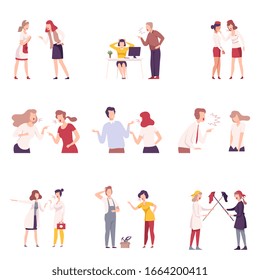 Furious Female Colleagues Arguing and Shouting Set, Stressful Working Environment Flat Vector Illustration