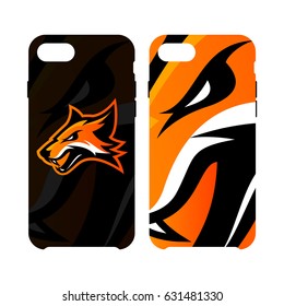 Furious fox sport club vector logo concept smart phone case isolated on white background. Modern professional team badge mascot design. Premium quality wild fox animal cell phone cover illustration.
