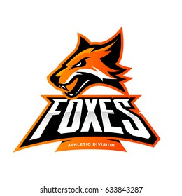 Furious fox sport club vector logo concept isolated on white background. Modern professional team badge mascot design. Premium quality wild animal athletic division t-shirt tee print illustration.