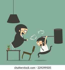 Furious frustated businessman hitting the computer