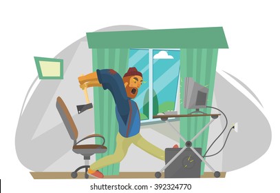 Furious frustated businessman hitting the computer