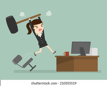 Furious frustrated business woman hitting the computer