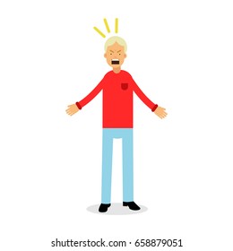 Furious and frustrated man screaming with rage, upset stressed man vector Illustration