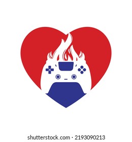 Furious gamer vector logo design. Keypad controller and fire flame vector icon design.	