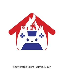 Furious gamer vector logo design. Keypad controller and fire flame vector icon design.	
