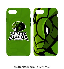 Furious green snake sport vector logo concept smart phone case isolated on white background. Modern team badge design. Premium quality wild animal artwork cell phone cover illustration.