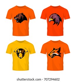 Furious hornet, fox, bear and eagle sport vector logo concept set isolated on white. Street wear mascot team badge design. Premium quality wild animal emblem t-shirt tee print illustration.
