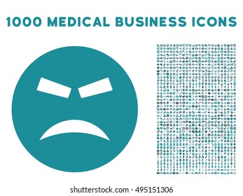 Furious icon with 1000 medical commercial soft blue vector pictograms. Set style is flat bicolor symbols, white background.