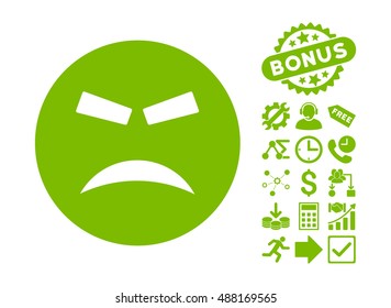 Furious icon with bonus pictogram. Vector illustration style is flat iconic symbols, eco green color, white background.