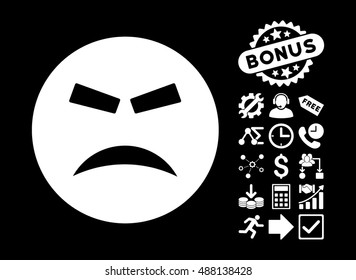 Furious icon with bonus pictures. Vector illustration style is flat iconic symbols, white color, black background.