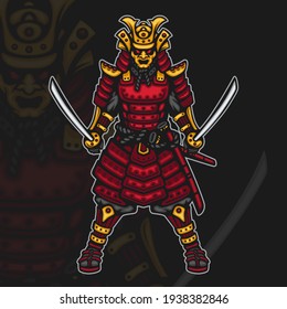 Furious japanese samurai warrior esport mascot illustration