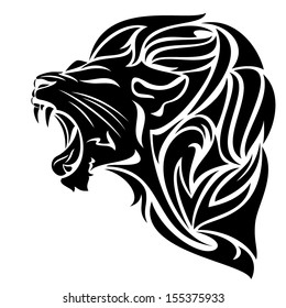 furious lion black and white vector outline - tribal design