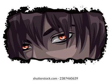 Furiosa imagen de un hombre de un fiasco, un agujero en manga y estilo anime. Niño de morena de ojos rojos con estilo manga y anime. Imagen vectorial.