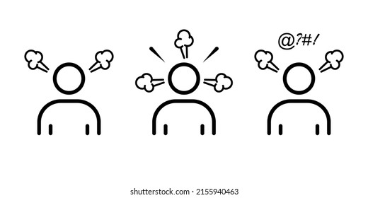 Furious man line icon. Angry, burnout, rage, hate. Steam comes out of the ears. Negative human emotions. Vector illustration.