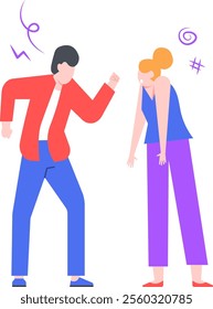 Furious man raising fist and shouting at sad woman during an argument, couple fighting and quarreling, disagreement and conflict in relationship, domestic violence and abuse concept