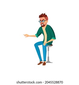 furious man try to turn on coffee machine on kitchen cartoon vector. furious man try to turn on coffee machine on kitchen character. isolated flat cartoon illustration
