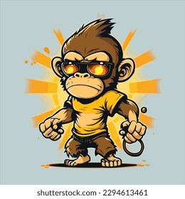 Furious Monkey Wearing Shirt And Pant Vector T-Shirt Poster Design Vector Art