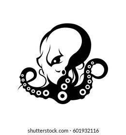 Furious octopus mono sport vector logo concept isolated on white background. Modern professional team badge design. Premium quality wild cephalopod mollusk t-shirt tee print illustration.