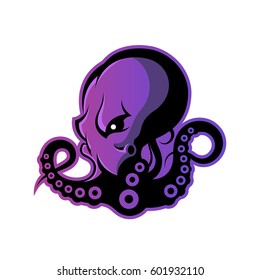 Furious octopus sport vector logo concept isolated on white background. Modern professional team badge design. Premium quality wild cephalopod mollusk t-shirt tee print illustration.