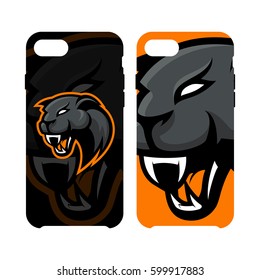 Furious panther head sport vector logo concept smart phone case isolated on white background. Modern professional team badge design. Premium quality wild animal artwork cell phone cover illustration.