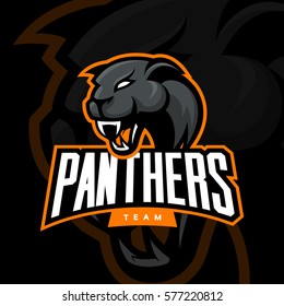 Furious panther sport vector logo concept isolated on dark background. Web infographic professional team pictogram. Premium quality wild animal t-shirt tee print illustration.