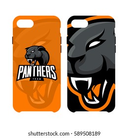 Furious panther sport vector logo concept smart phone case isolated on white background. Professional team pictogram mobile skin design. Premium quality wild animal artwork illustration.