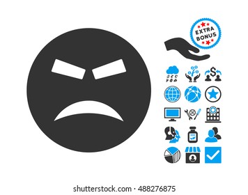 Furious pictograph with bonus pictograph collection. Vector illustration style is flat iconic bicolor symbols, blue and gray colors, white background.