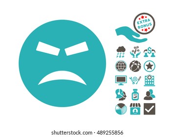 Furious pictograph with bonus icon set. Vector illustration style is flat iconic bicolor symbols, grey and cyan colors, white background.