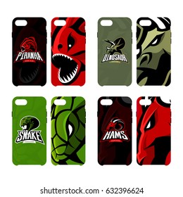 Furious piranha, ram, snake and dinosaur sport vector logo concept smart phone case. Modern professional mascot team badge. Premium quality wild animal artwork cell phone cover illustration design.