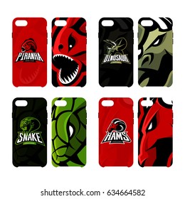 Furious piranha, ram, snake and dinosaur sport vector logo concept smart phone case. Modern professional mascot team badge. Premium quality wild animal artwork cell phone cover illustration design.