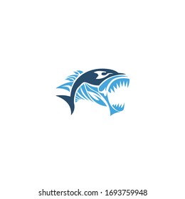 Furious piranha sport vector logo concept isolated on white background. Modern professional team predator badge design. Premium quality wild fearsome fish t-shirt tee print illustration.