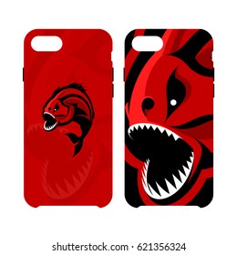 Furious piranha sport vector logo concept smart phone case isolated on white background. Modern team badge design. Premium quality wild fearsome fish artwork cell phone cover illustration.