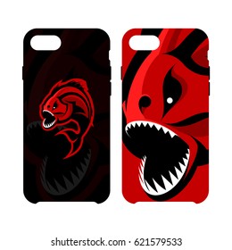 Furious piranha sport vector logo concept smart phone case isolated on white background. Modern team badge design. Premium quality wild fearsome fish artwork cell phone cover illustration.
