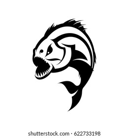 Furious piranha sport vector logo concept isolated on white background. Modern professional team predator badge design. Premium quality wild fearsome fish t-shirt tee print illustration.