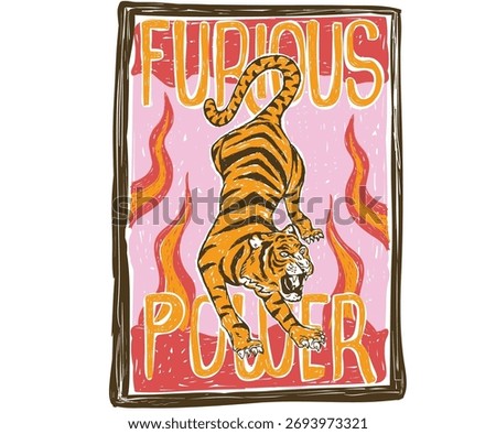 Furious power vector artwork. Tiger poster design. Animal artwork for fashion and others.