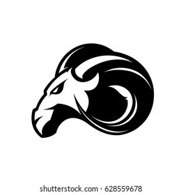 Furious ram sport club vector logo concept isolated on white background. Modern professional team badge mascot design. Premium quality wild ram animal athletic division t-shirt tee print illustration.