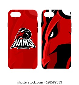 Furious ram sport club vector logo concept smart phone case isolated on white background. Modern professional team badge mascot design. Premium quality wild ram animal cell phone cover illustration.