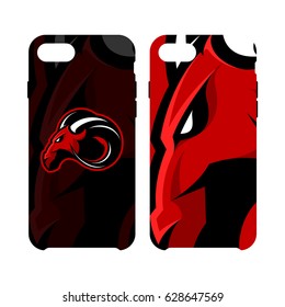 Furious ram sport club vector logo concept smart phone case isolated on white background. Modern professional team badge mascot design. Premium quality wild ram animal cell phone cover illustration.