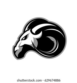 Furious ram sport club vector logo concept isolated on white background. Modern professional team badge mascot design. Premium quality wild ram animal athletic division t-shirt tee print illustration.