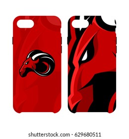 Furious ram sport club vector logo concept smart phone case isolated on white background. Modern professional team badge mascot design. Premium quality wild ram animal cell phone cover illustration.