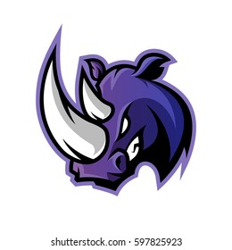 Furious rhino head sport vector logo concept isolated on white background. Professional team badge design. Premium quality wild animal t-shirt tee print illustration.