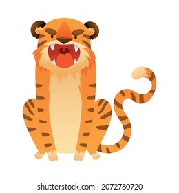 Furious roaring tiger. Wild jungle predator animal cartoon vector illustration