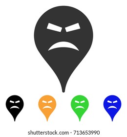 Furious Smiley Map Marker icon. Vector illustration style is a flat iconic furious smiley map marker symbol with black, grey, green, blue, yellow color versions.