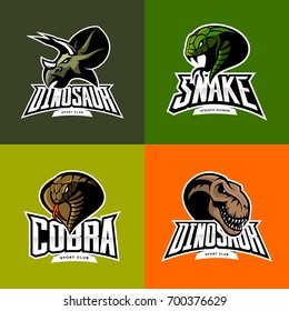 Furious snake, cobra, dinosaur head isolated vector sport logo concept set. Modern badge mascot design. Premium quality wild animal t-shirt tee print character illustration. Street racing team emblem.